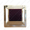 Mirrored Four Post Canopy Bed w/ Tufted Purple Velvet Headboard (Low Profile)