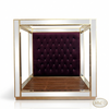 Mirrored Four Poster Canopy Bed w/ Tufted Velvet Headboard (Low Profile)