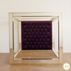 Mirrored Four Poster Canopy Bed w/ Tufted Velvet Headboard (Low Profile)