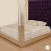 Mirrored Four Poster Canopy Bed w/ Tufted Velvet Headboard (Low Profile)