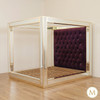 Mirrored Four Poster Canopy Bed w/ Tufted Velvet Headboard (Low Profile)