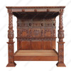 King James Walnut Gothic Ornate Four Post Canopy Bed