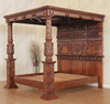 King James Walnut Gothic Ornate Four Post Canopy Bed