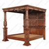 King James Walnut Gothic Ornate Four Post Canopy Bed