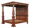 King James Walnut Gothic Ornate Four Post Canopy Bed