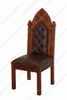 Custom Genuine Leather Gothic Carved Back Chairs (2)
