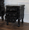 3pc Distressed Black Satin Finish French Rococo Bedroom Set