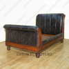 Genuine Leather Croc Design Sleigh Bed
