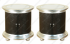 Round Silver Leaf Faux Croc Leather Nightstands Pair (2)