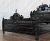 Black Gothic Bed w/ Carved Feline Cat Statues