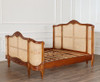 Walnut Cane Rattan Country Farmhouse Panel Bed (E-ROSOK)