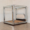 Luxurious Mirrored Canopy Bed w/ Tufted Upholstered Half Headboard