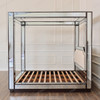 Luxurious Mirrored Canopy Bed w/ Tufted Upholstered Half Headboard