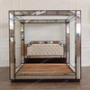 Luxurious Mirrored Canopy Bed w/ Tufted Upholstered Half Headboard