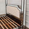 Luxurious Mirrored Canopy Bed w/ Tufted Upholstered Half Headboard