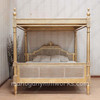Gold Leaf Provencal Canopy Bed With Wicker Panel