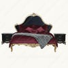 Gold Leaf Louis Bed w/ Upholstered Velvet Headboard