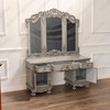 2pc Antique Grey Rococo Dressing Table w Trifold Mirror