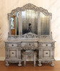 2pc Antique Grey Rococo Dressing Table w Trifold Mirror