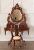 Light Walnut French Rococo Make-up Vanity w/ Stool