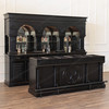 Custom Dark Teak Pub Bar Set w/ Brass Rails