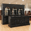 Dark Custom Complete Teak Pub Bar Set w/ Brass Rails