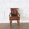 Solid Mahogany Leather Upholstered Arm Chair with Casters