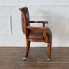 Solid Mahogany Leather Upholstered Arm Chair with Casters