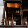 Dark Mahogany Walk-in Canopy Pub Bar w/ Stained Glass Ceiling