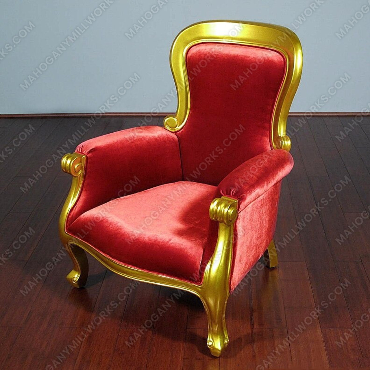 Red Velvet Gold French Louis XV Arm Chair
