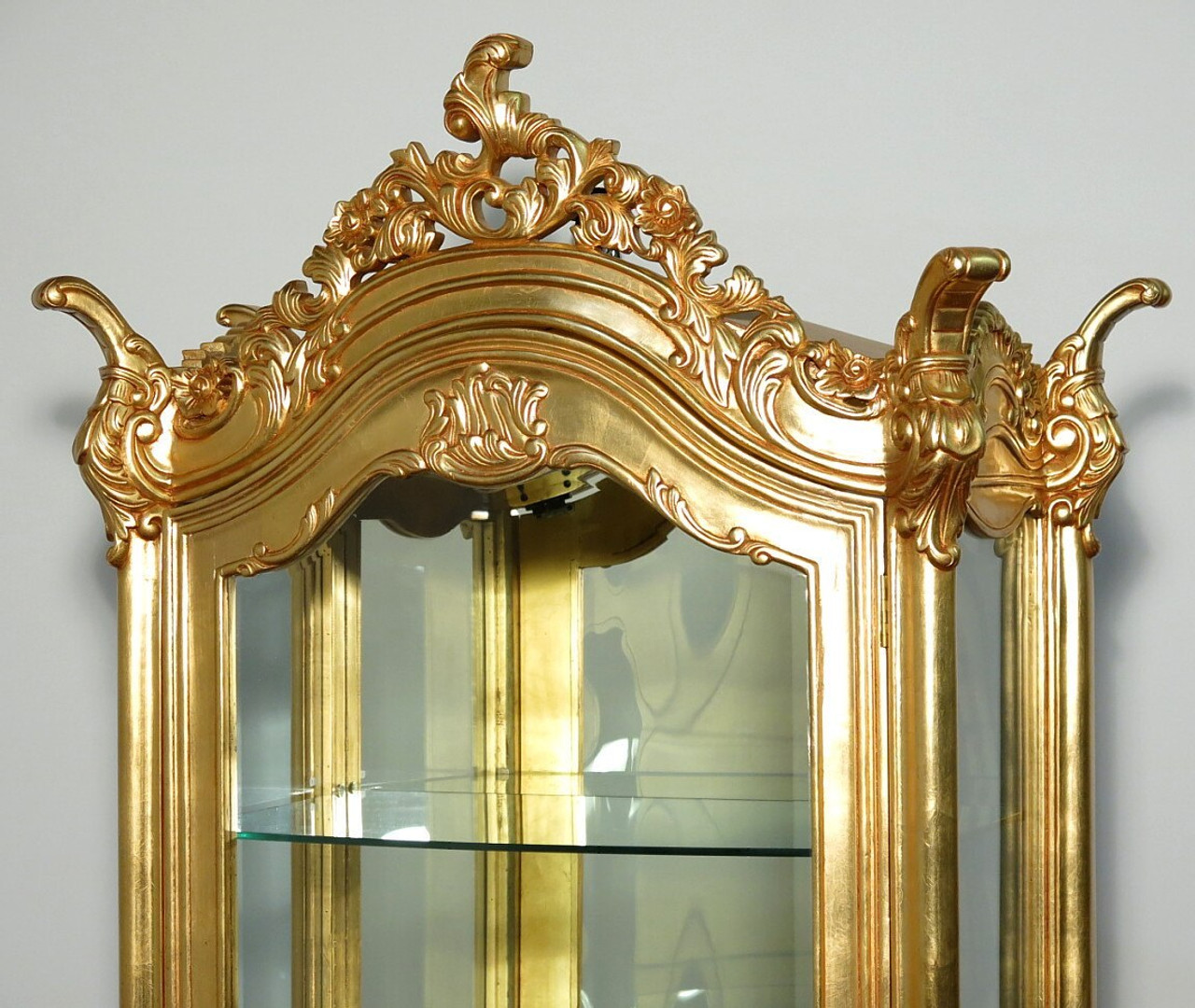 Style Italian Showcase Display Antiqued Gold Vitrine Cabinet Curio