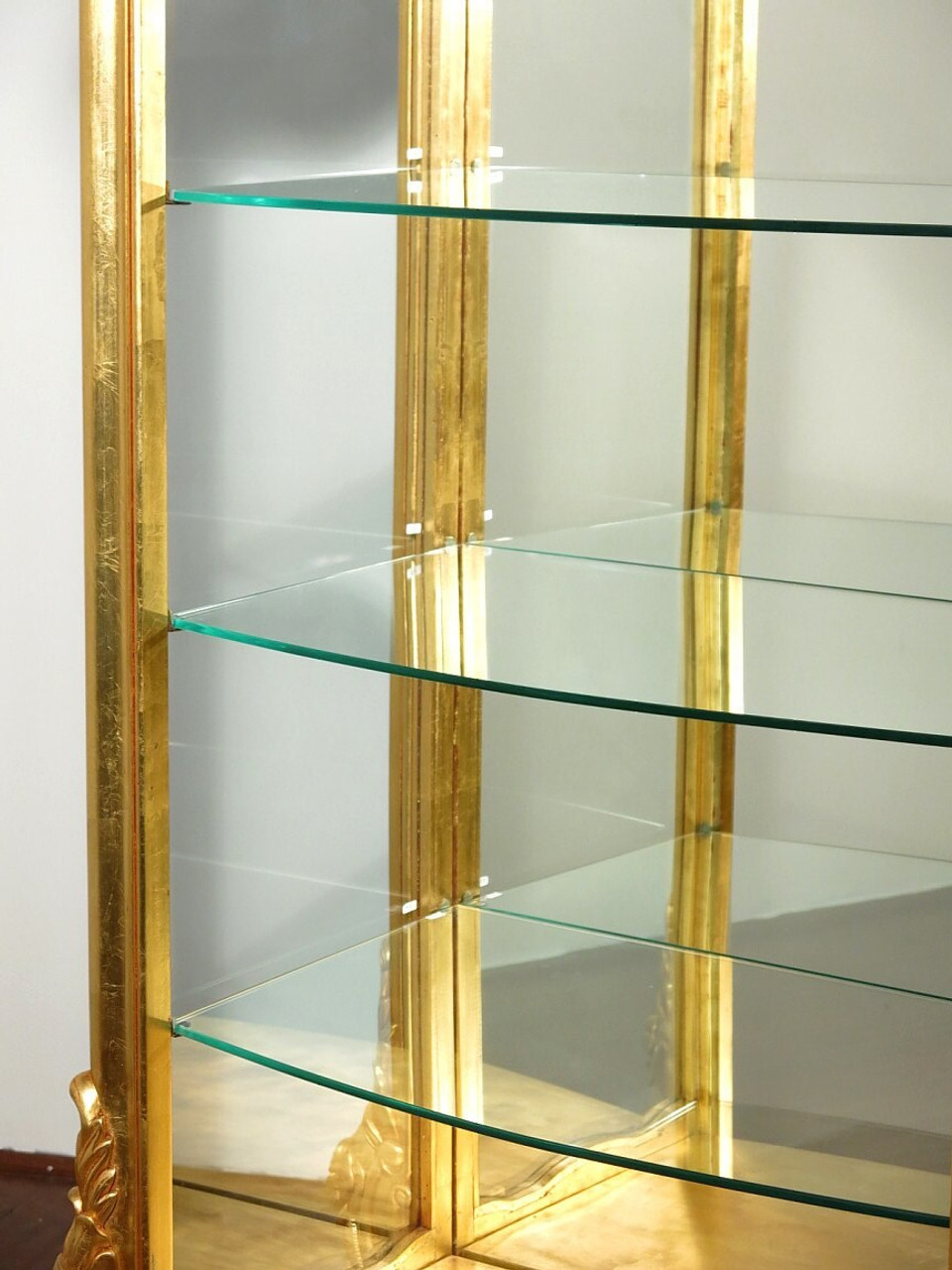 Antiqued Gold Italian Style Curio Display Showcase Vitrine Cabinet