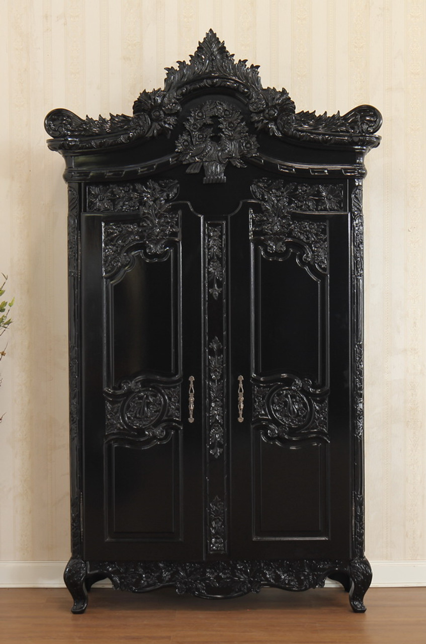 Black Victorian Gothic Armoire Wardrobe (100H x 58W x 20D inches)