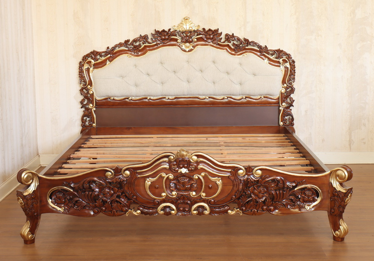 Custom Antiqued Gold Cane Rattan Bed