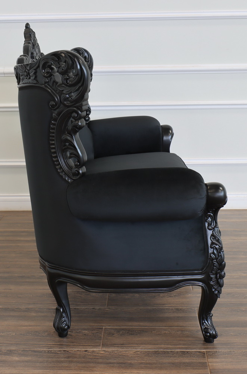 Black Gothic Loveseat w/ Tufted Black Velvet Fabric