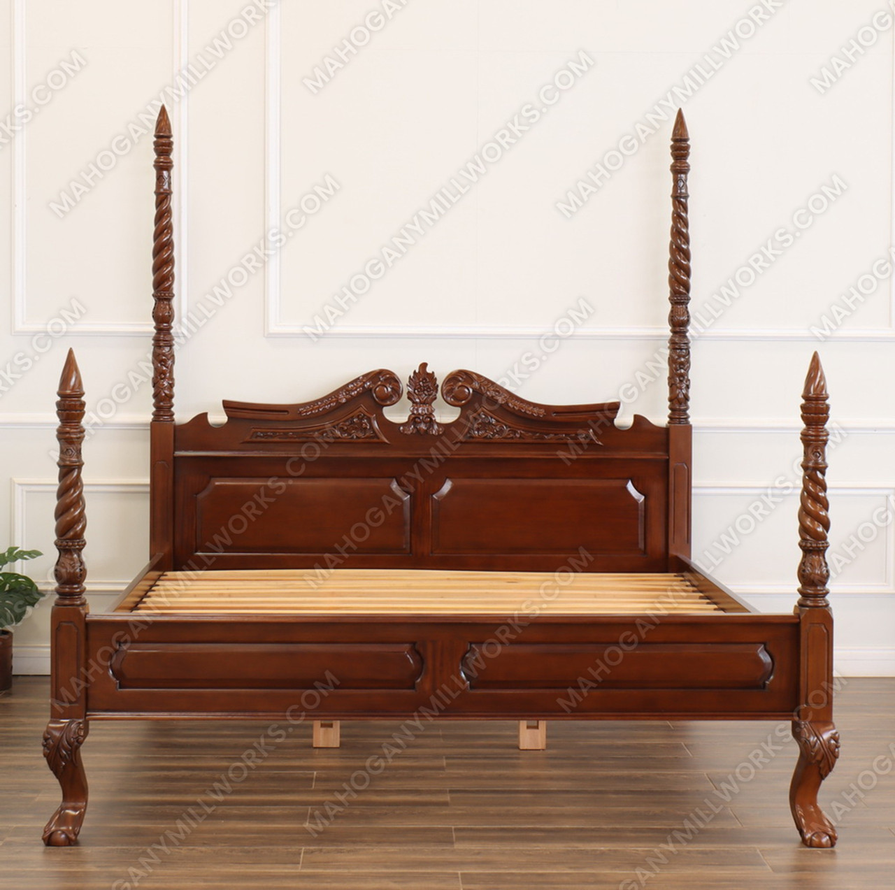 5pc Walnut Queen Anne Barley Twist Bedroom Set
