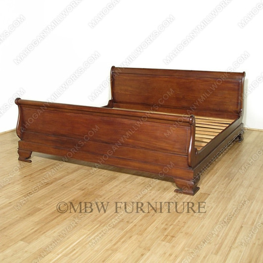 Distressed Solid Mahogany King Sleigh Bed