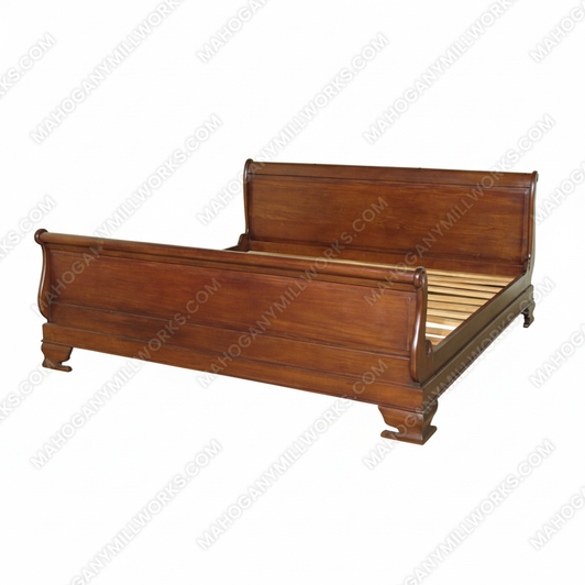 Distressed Solid Mahogany King Sleigh Bed