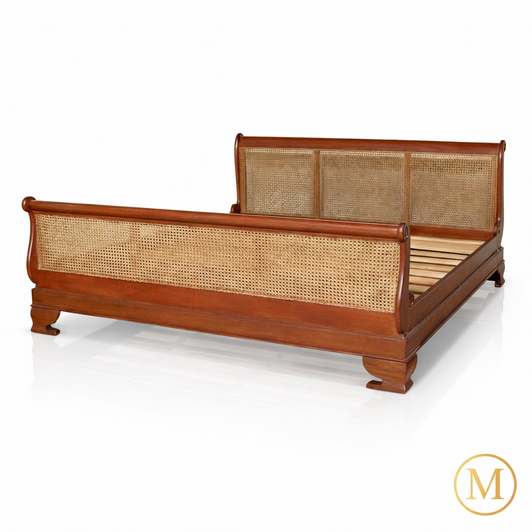 Mahogany Rattan Eastern King Sleigh Bed
