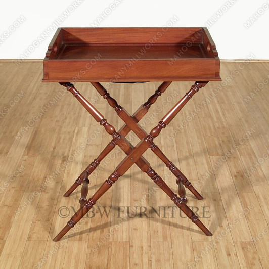Distressed Solid Mahogany Butler's Removable Serving Tray Table