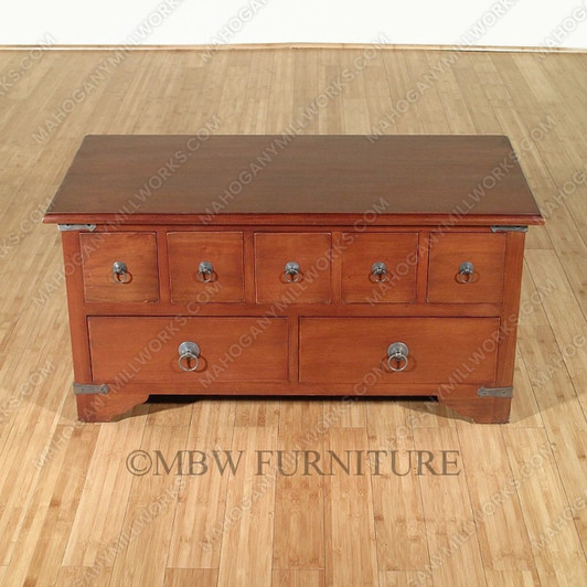 Distressed Solid Mahogany 7-Drawer Apothecary Chest Coffee Table