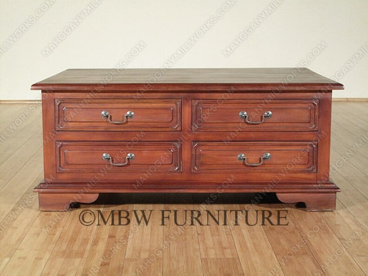 Distressed Solid Mahogany Double Sided 8-Drawer Coffee Table
