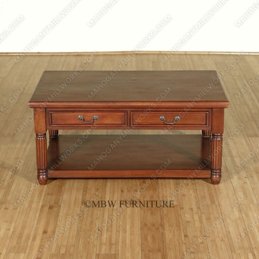 Solid Mahogany 2 Drawer Coffee Table w/ Shelf