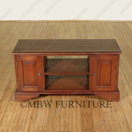 Solid Mahogany Distressed Low TV Entertainment Media Storage Cabinet