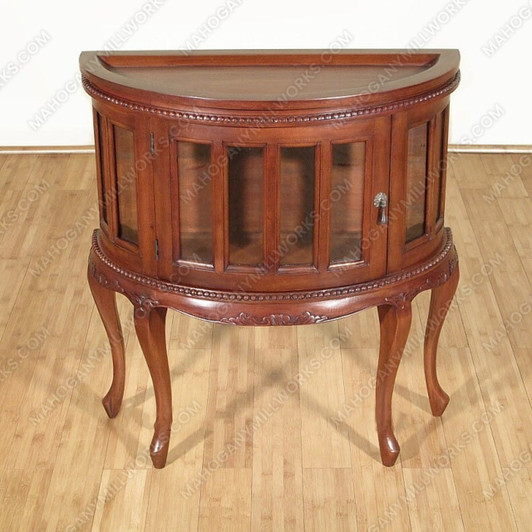 Distressed Solid Mahogany Victorian Demilune Dumbwaiter Table