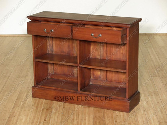 Solid Mahogany 2 Drawer Bookcase Bookshelf Display