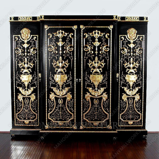 Black & Gold Ornate Hand Painted Cabinet