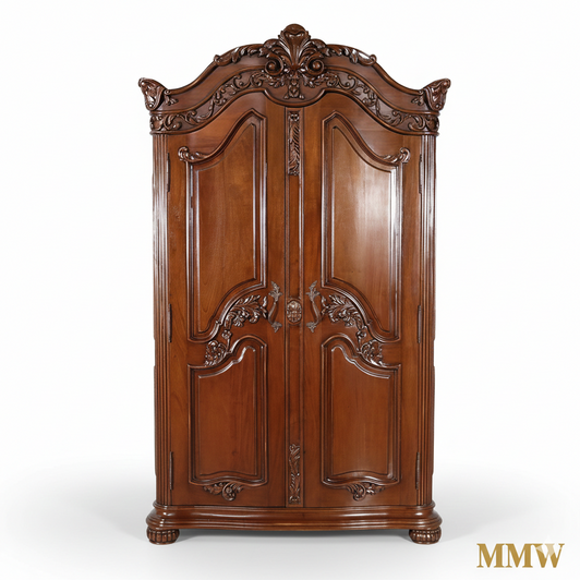 Large Ornate Mahogany French 2-Door Armoire