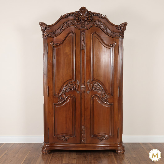Large Ornate Mahogany French 2-Door Armoire