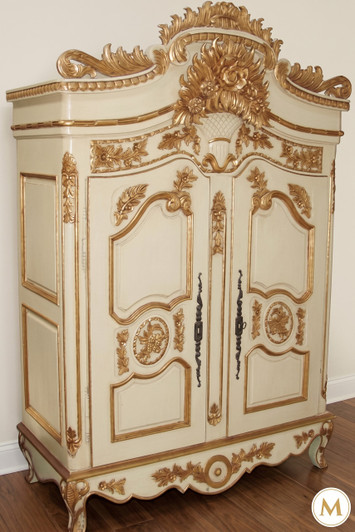 Ornate French Ivory Armoire Wardrobe